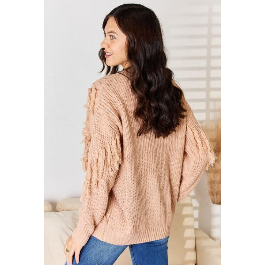 And The Why Tassel Detail Long Sleeve Sweater DUSTY PINK / S/M Apparel Accessories