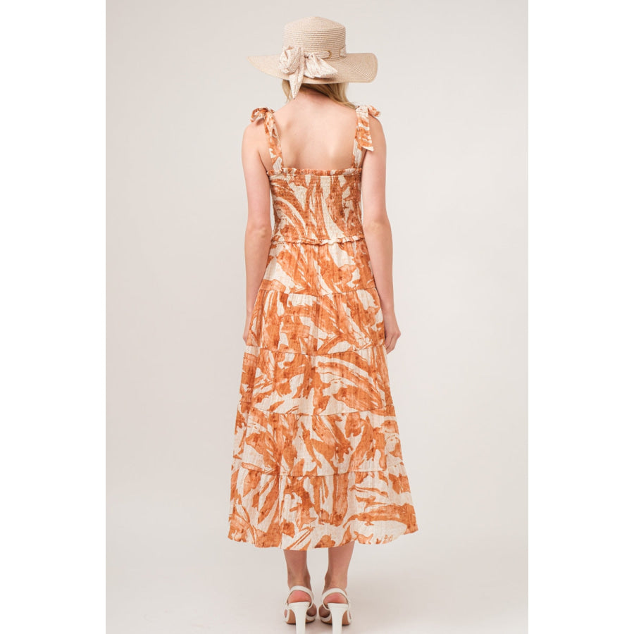 And The Why Tie Shoulder Smocked Midi Tiered Dress Hazelnut / S Apparel Accessories