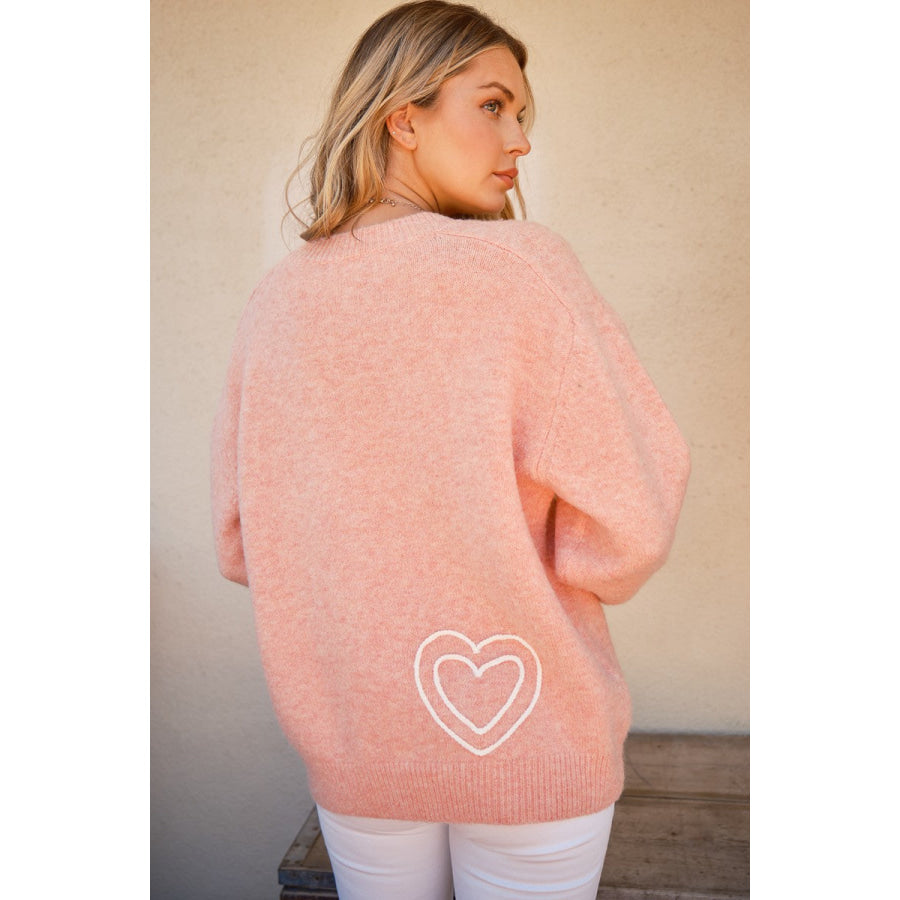 And The Why WIFEY & Heart Round Neck Sweater Pink / S/M Apparel and Accessories