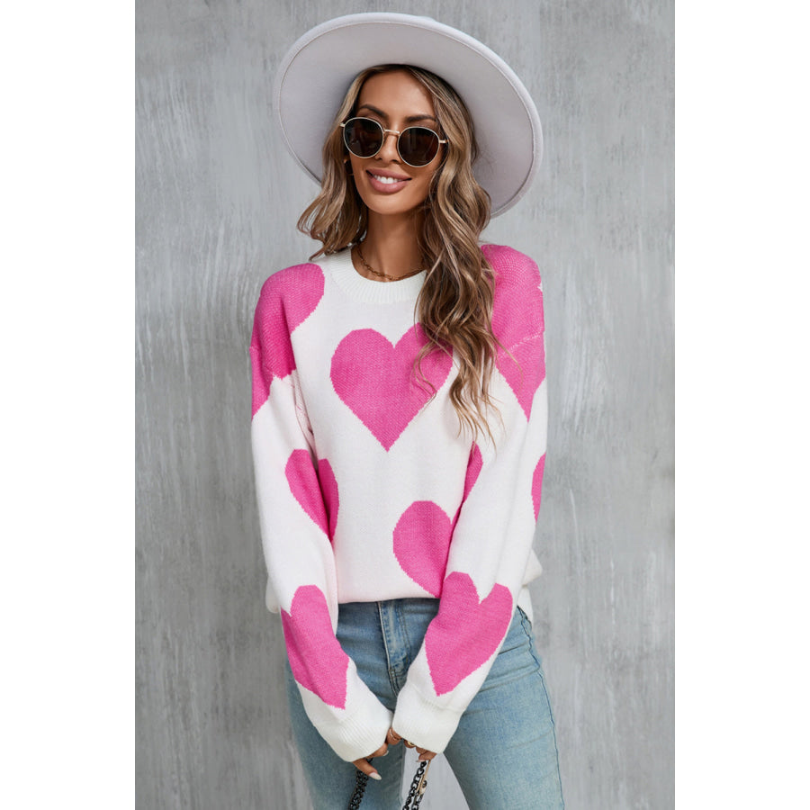 Angel Wings Contrast Heart Dropped Shoulder Long Sleeve Sweater Apparel and Accessories