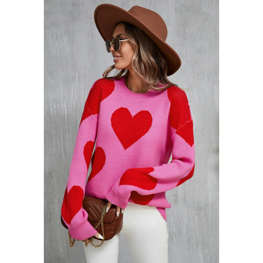 Angel Wings Contrast Heart Dropped Shoulder Long Sleeve Sweater Apparel and Accessories