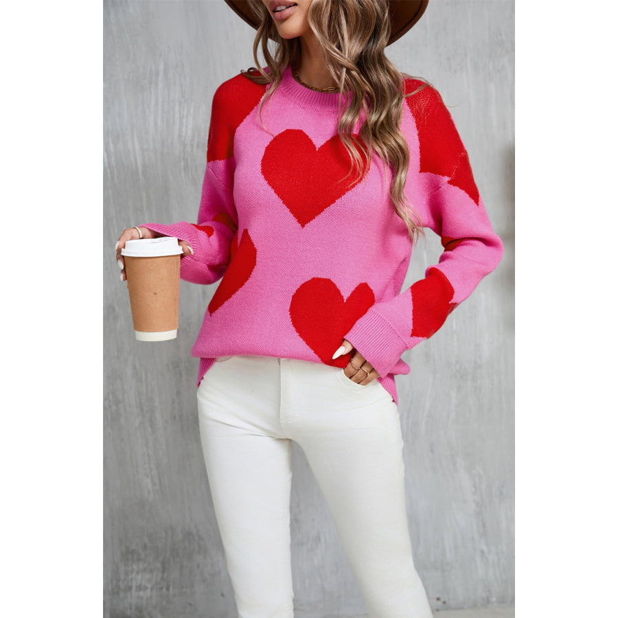 Angel Wings Contrast Heart Dropped Shoulder Long Sleeve Sweater Apparel and Accessories