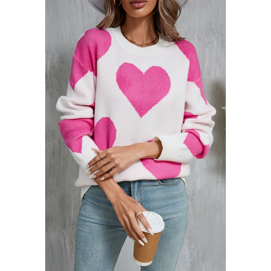 Angel Wings Contrast Heart Dropped Shoulder Long Sleeve Sweater Apparel and Accessories