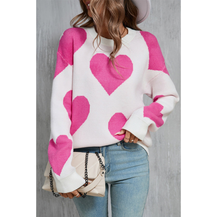 Angel Wings Contrast Heart Dropped Shoulder Long Sleeve Sweater White / S Apparel and Accessories