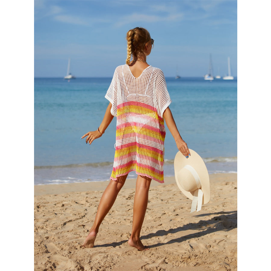 Angel Wings Cutout Striped Cover-Up with Tassel Apparel and Accessories