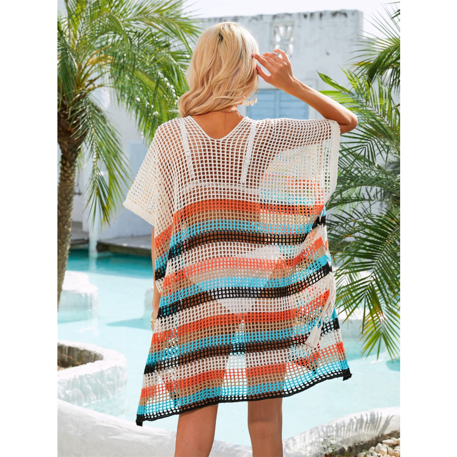 Angel Wings Cutout Striped Cover-Up with Tassel Apparel and Accessories