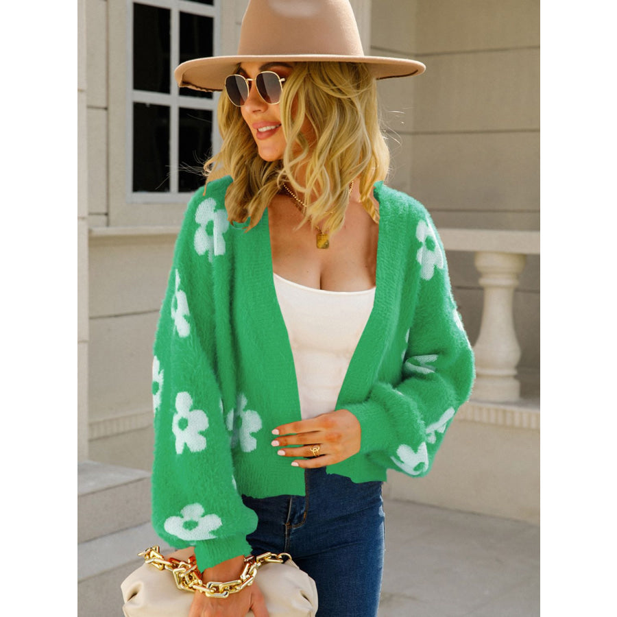 Angel Wings Flower Open Front Long Sleeve Cardigan Apparel and Accessories