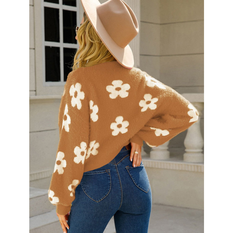 Angel Wings Flower Open Front Long Sleeve Cardigan Apparel and Accessories