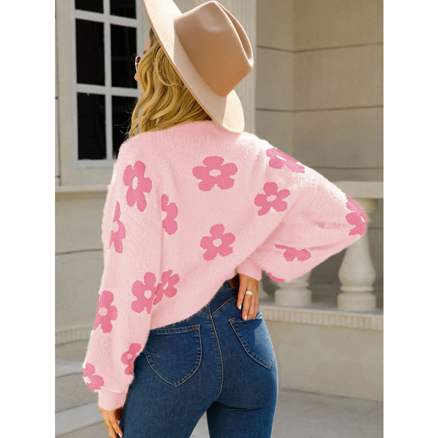 Angel Wings Flower Open Front Long Sleeve Cardigan Apparel and Accessories