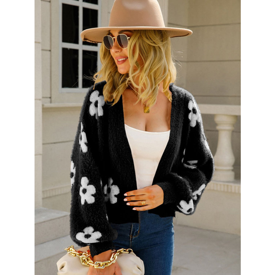 Angel Wings Flower Open Front Long Sleeve Cardigan Apparel and Accessories