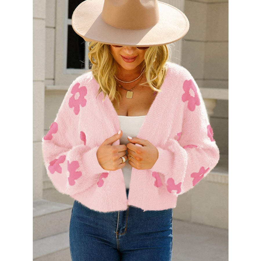 Angel Wings Flower Open Front Long Sleeve Cardigan Apparel and Accessories