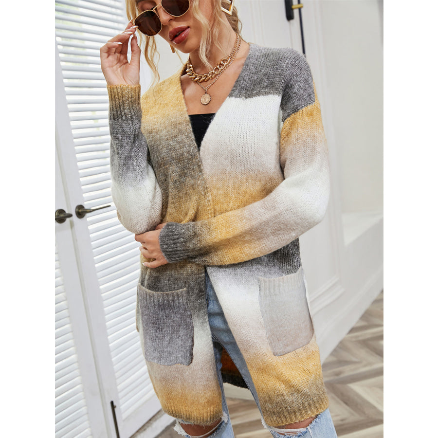 Angel Wings Full Size Pocketed Open Front Gradient Cardigan Pastel Yellow / S Apparel and Accessories