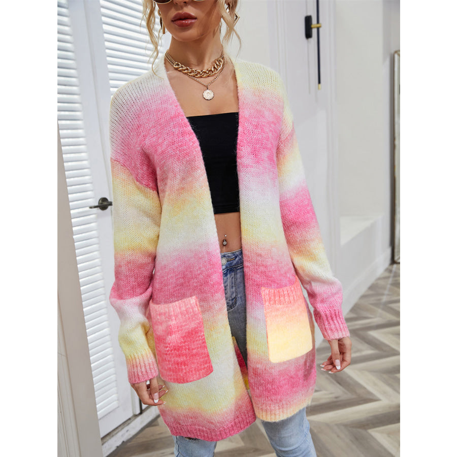 Angel Wings Full Size Pocketed Open Front Gradient Cardigan Pink / S Apparel and Accessories