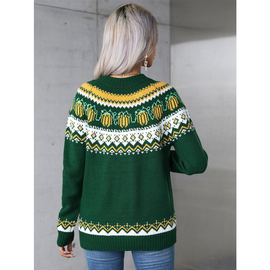 Angel Wings Geometric Round Neck Long Sleeve Sweater Apparel and Accessories