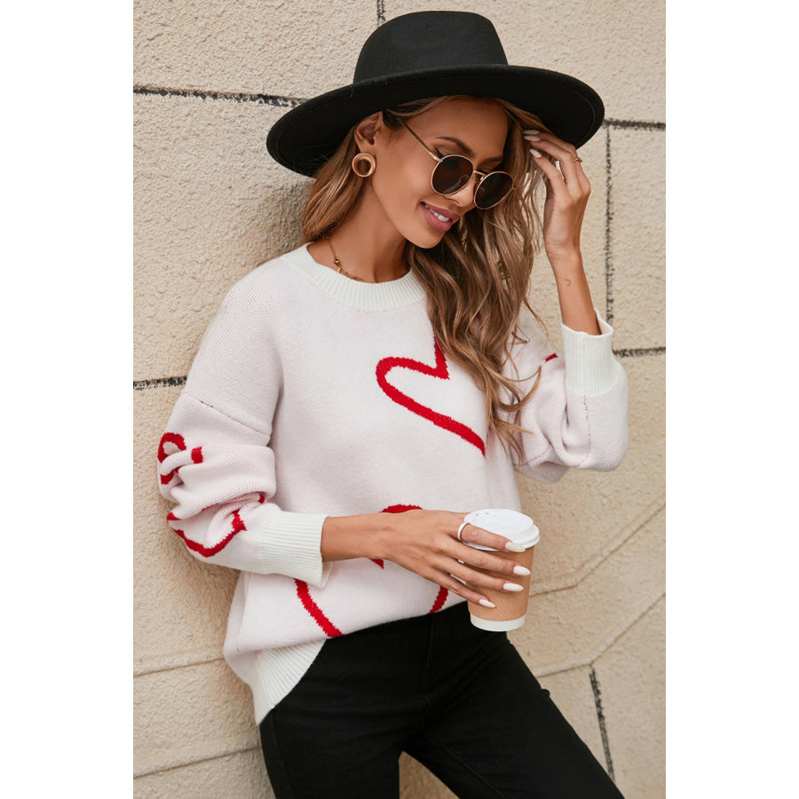 Angel Wings Heart Dropped Shoulder Long Sleeve Sweater Apparel and Accessories