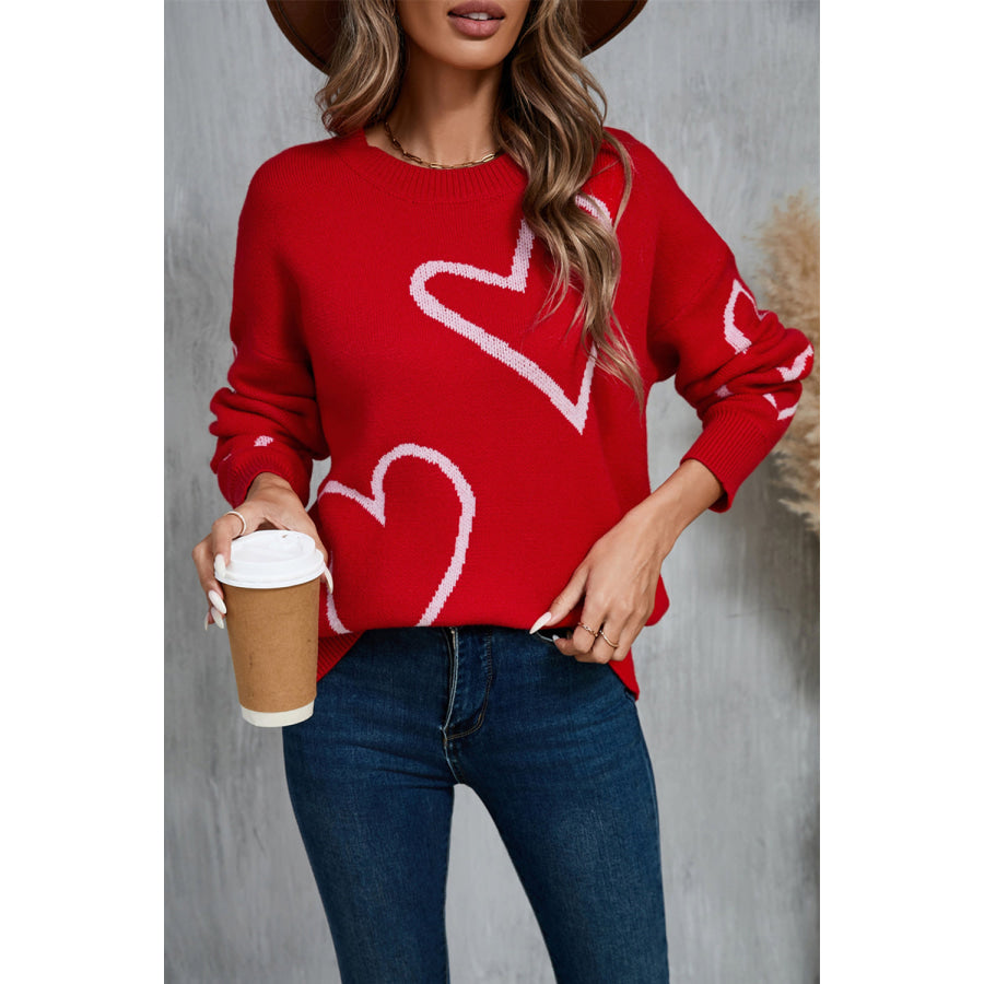 Angel Wings Heart Dropped Shoulder Long Sleeve Sweater Apparel and Accessories