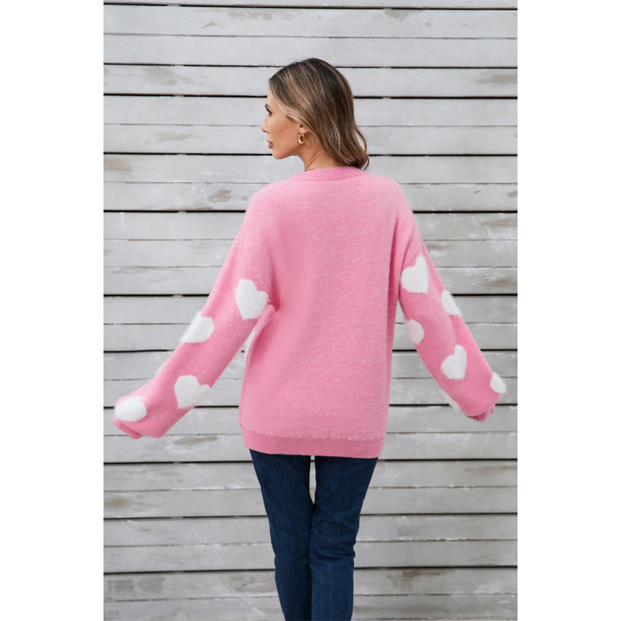 Angel Wings Heart Dropped Shoulder Long Sleeve Sweater Apparel and Accessories