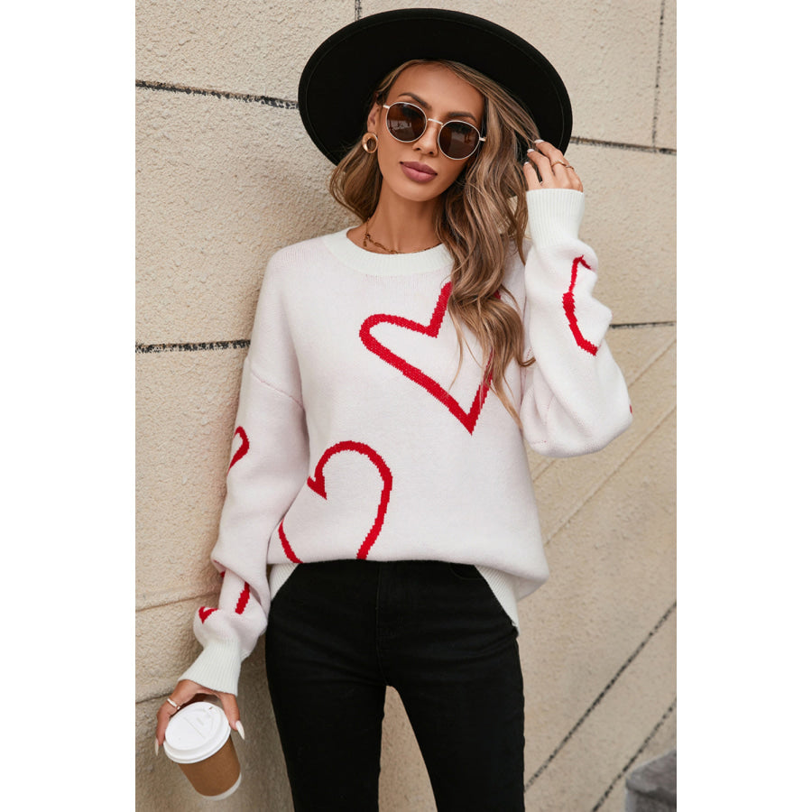 Angel Wings Heart Dropped Shoulder Long Sleeve Sweater Apparel and Accessories