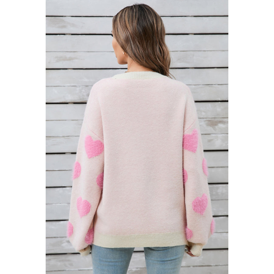 Angel Wings Heart Dropped Shoulder Long Sleeve Sweater Apparel and Accessories