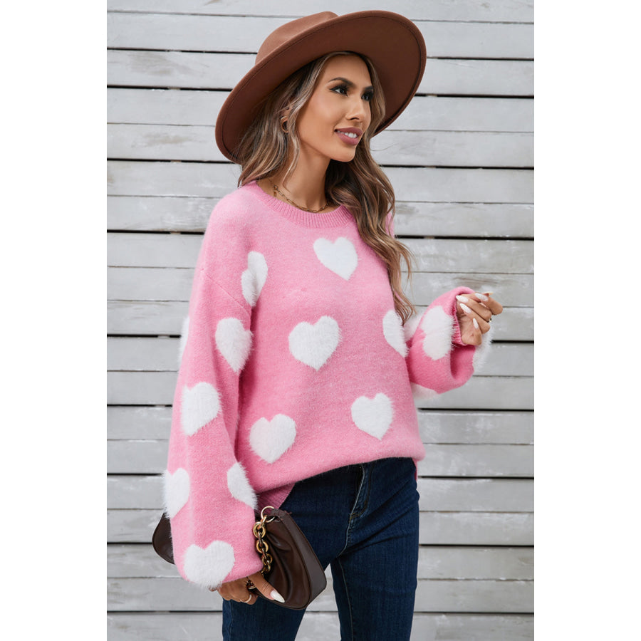 Angel Wings Heart Dropped Shoulder Long Sleeve Sweater Apparel and Accessories