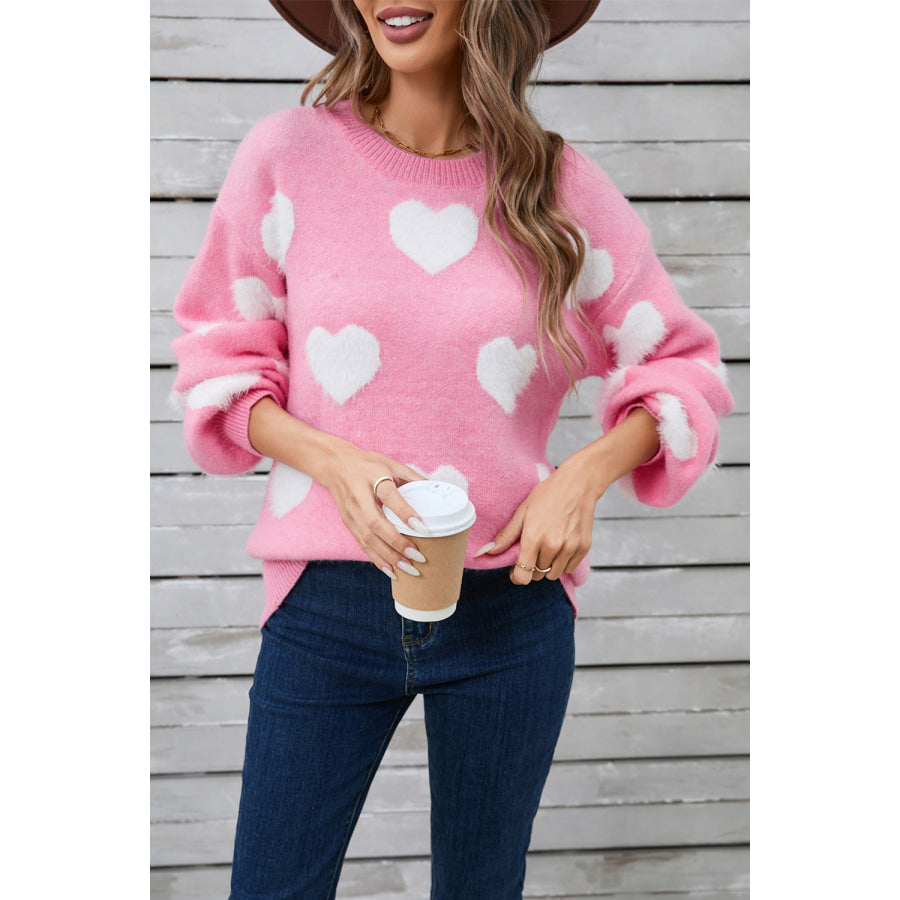 Angel Wings Heart Dropped Shoulder Long Sleeve Sweater Apparel and Accessories