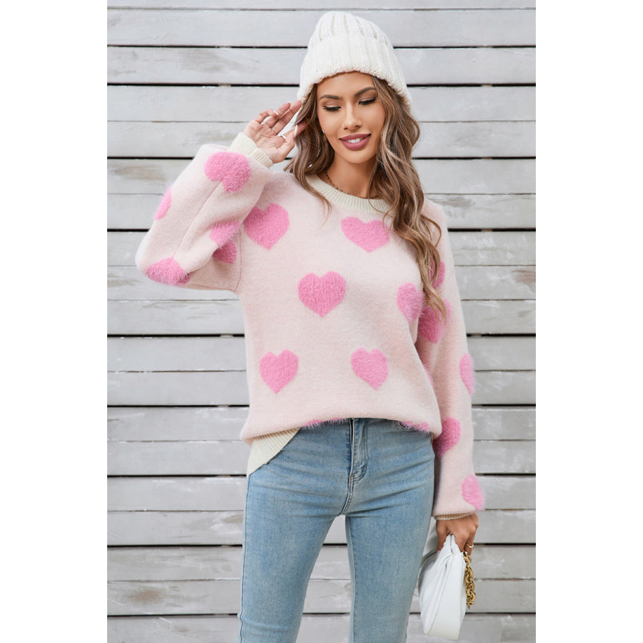 Angel Wings Heart Dropped Shoulder Long Sleeve Sweater Apparel and Accessories