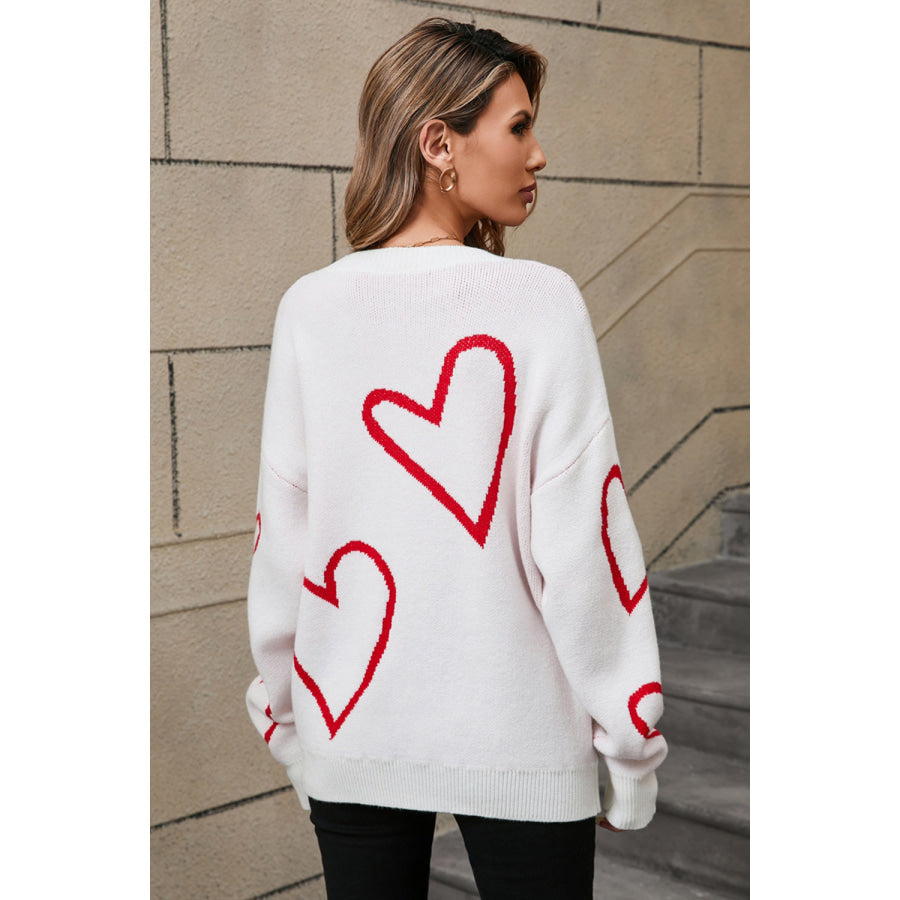 Angel Wings Heart Dropped Shoulder Long Sleeve Sweater Apparel and Accessories