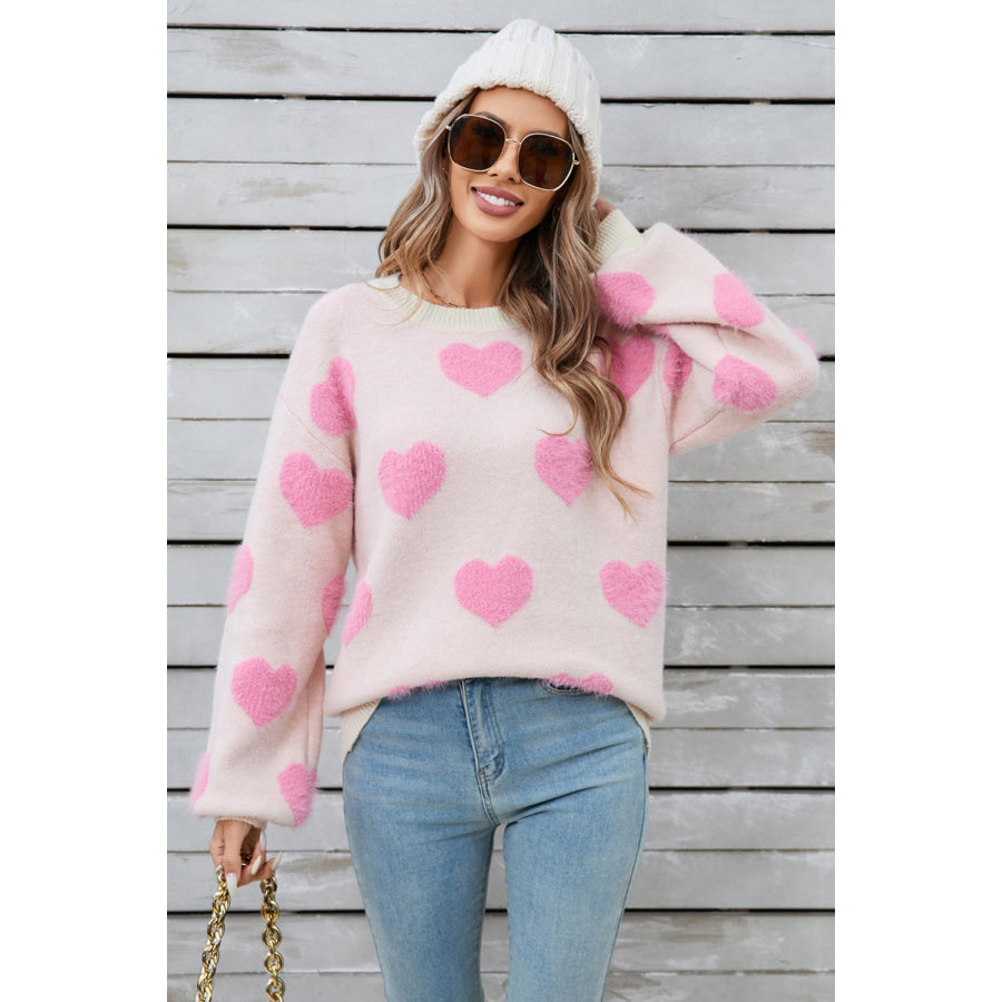 Angel Wings Heart Dropped Shoulder Long Sleeve Sweater Blush Pink / S Apparel and Accessories