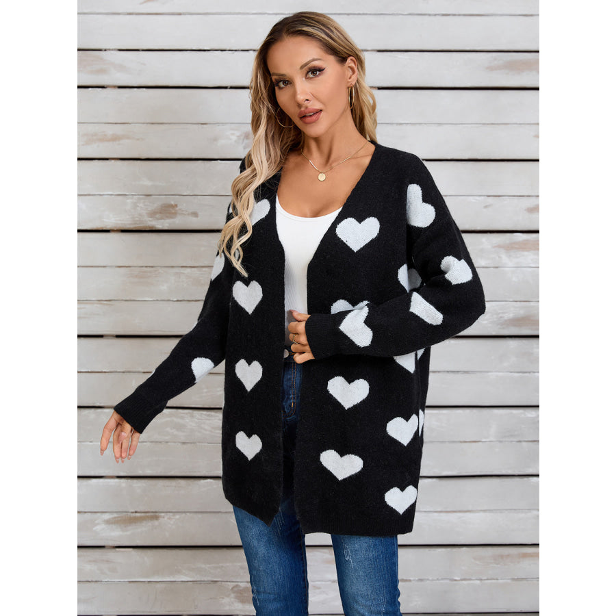 Angel Wings Heart Open Front Long Sleeve Cardigan Apparel and Accessories