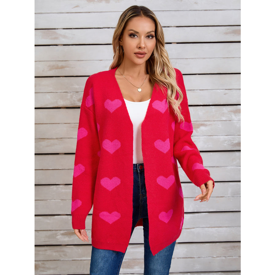 Angel Wings Heart Open Front Long Sleeve Cardigan Apparel and Accessories