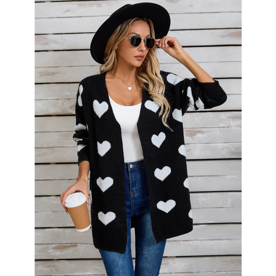 Angel Wings Heart Open Front Long Sleeve Cardigan Apparel and Accessories