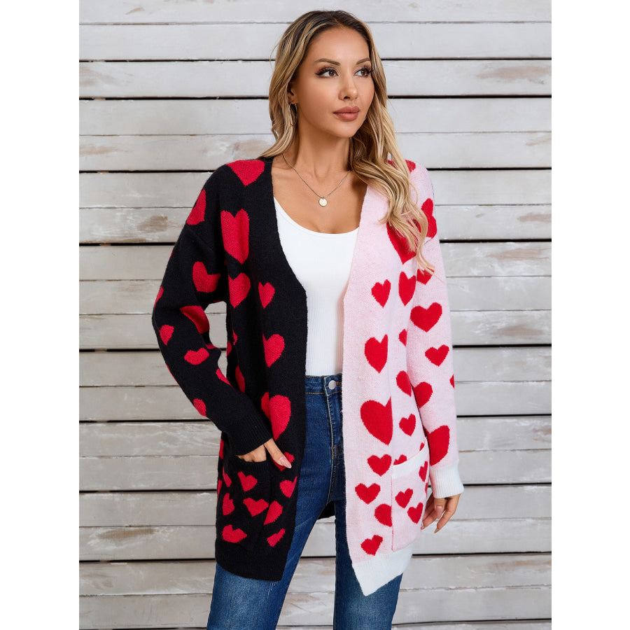 Angel Wings Heart Open Front Long Sleeve Cardigan Apparel and Accessories