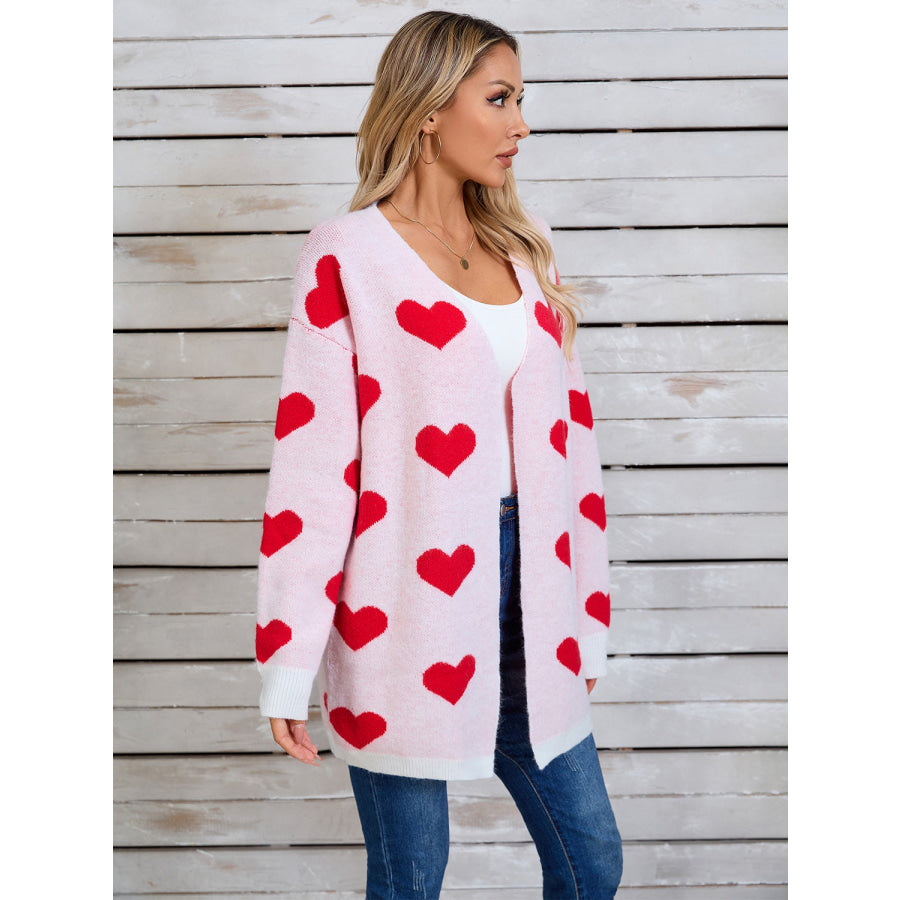 Angel Wings Heart Open Front Long Sleeve Cardigan Apparel and Accessories