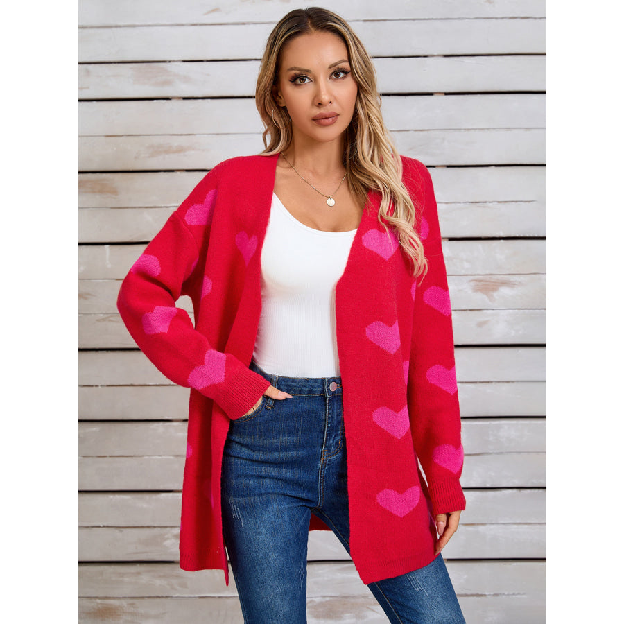 Angel Wings Heart Open Front Long Sleeve Cardigan Apparel and Accessories