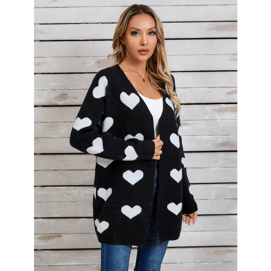 Angel Wings Heart Open Front Long Sleeve Cardigan Apparel and Accessories