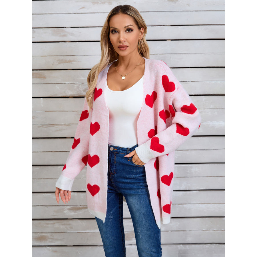 Angel Wings Heart Open Front Long Sleeve Cardigan Apparel and Accessories