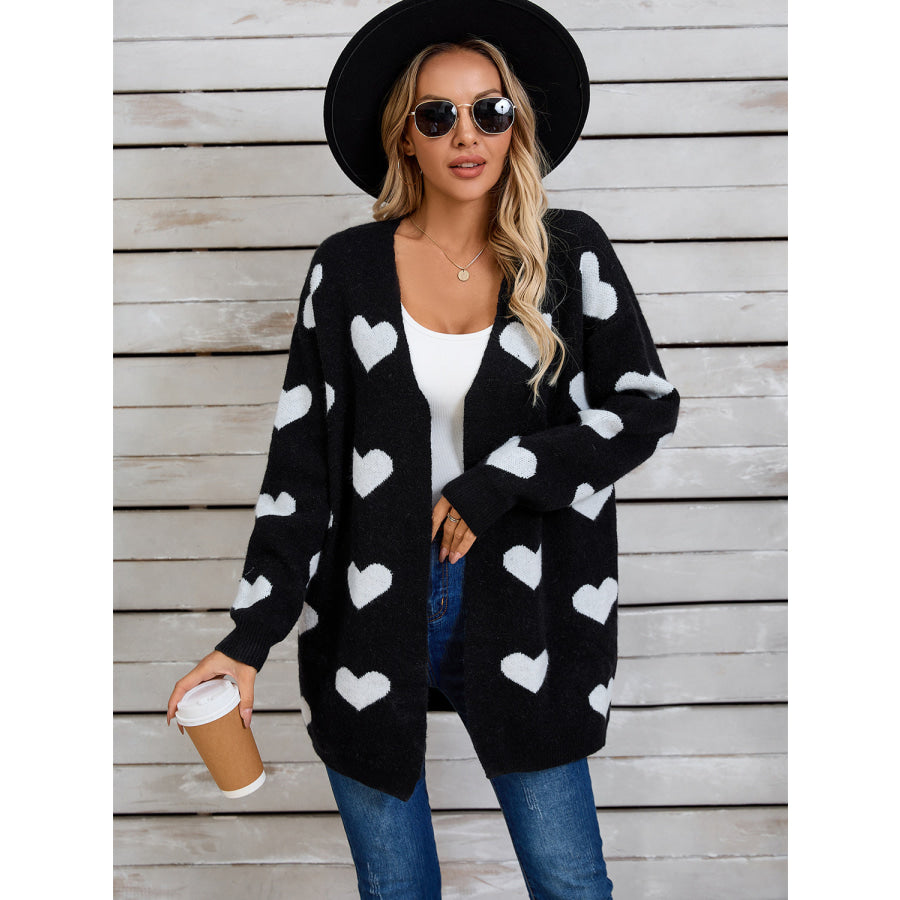 Angel Wings Heart Open Front Long Sleeve Cardigan Black / S Apparel and Accessories