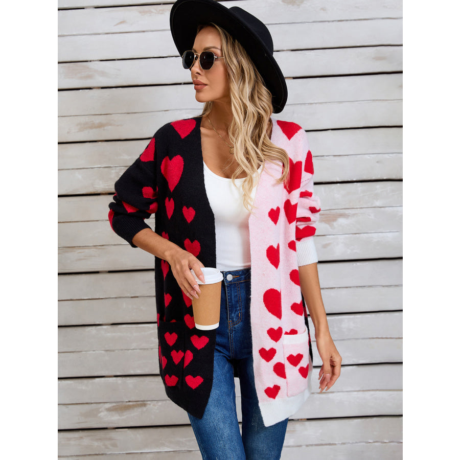 Angel Wings Heart Open Front Long Sleeve Cardigan Black / S Apparel and Accessories