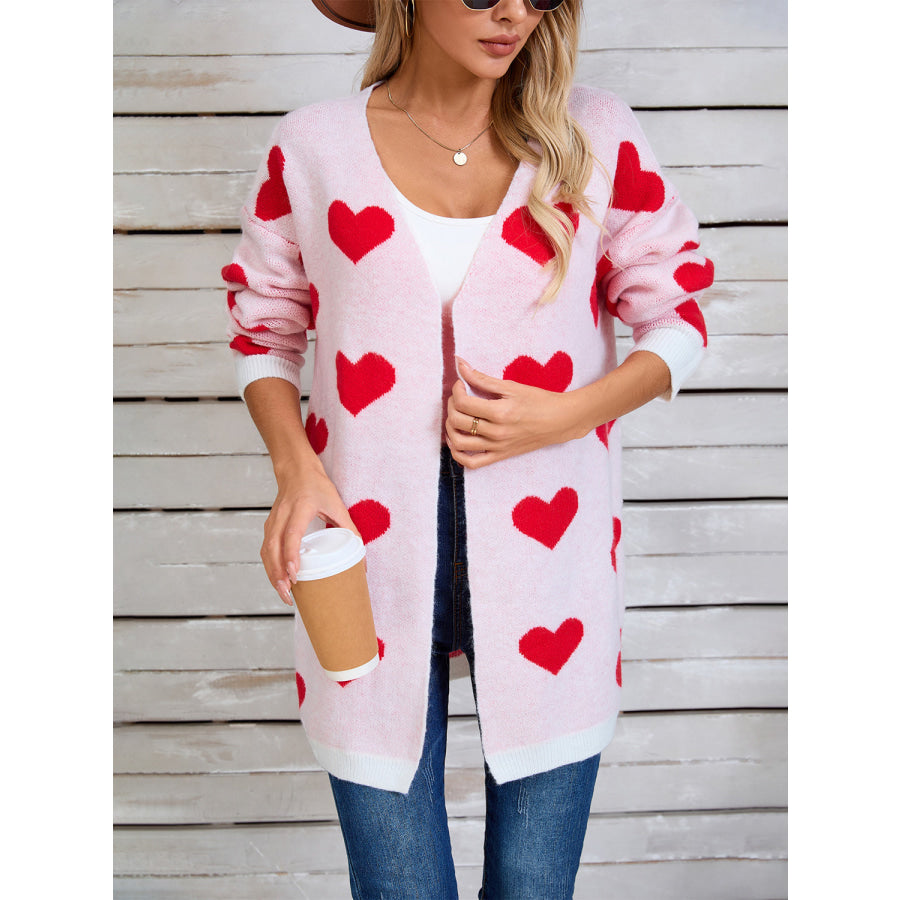 Angel Wings Heart Open Front Long Sleeve Cardigan Blush Pink / S Apparel and Accessories