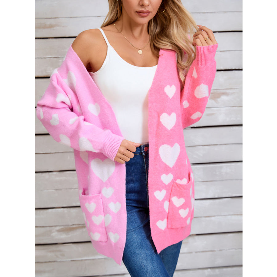 Angel Wings Heart Open Front Long Sleeve Cardigan Pink / S Apparel and Accessories