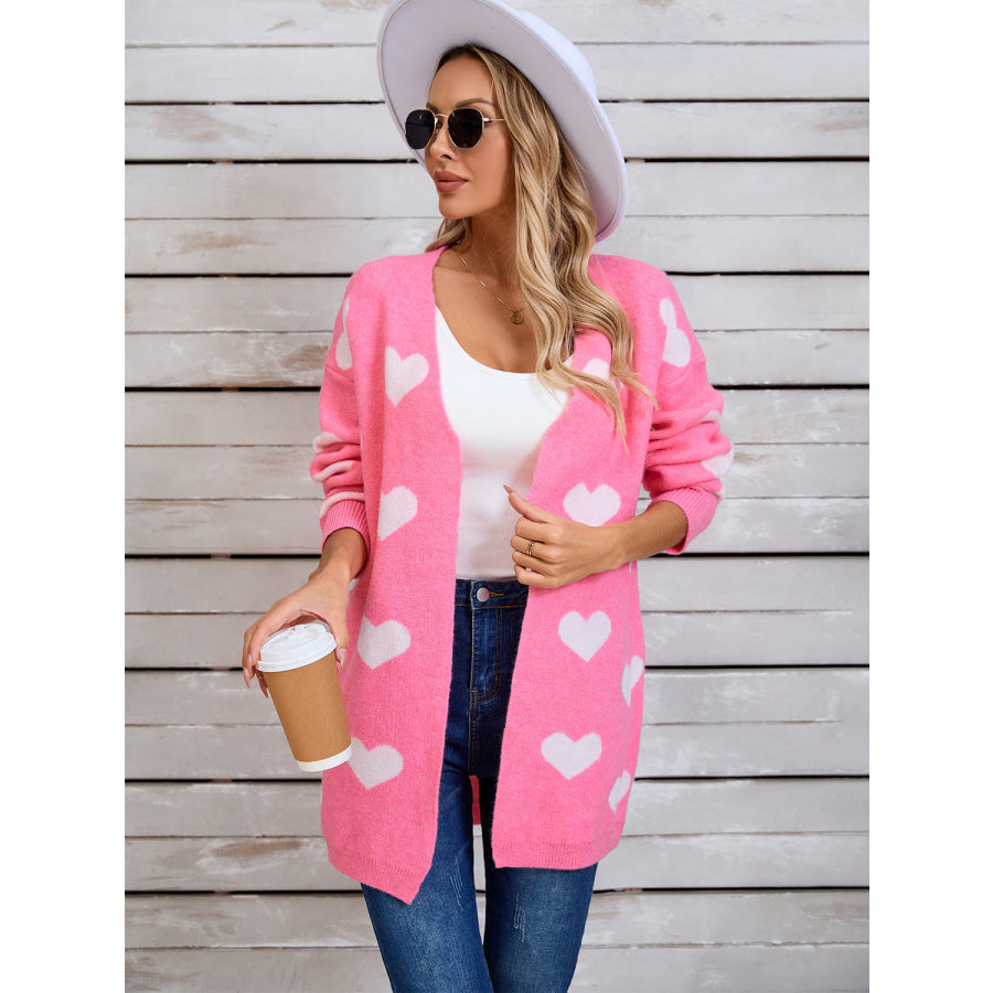 Angel Wings Heart Open Front Long Sleeve Cardigan Pink / S Apparel and Accessories