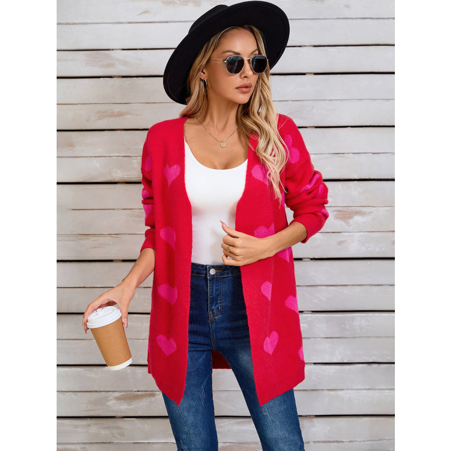 Angel Wings Heart Open Front Long Sleeve Cardigan Scarlet / S Apparel and Accessories