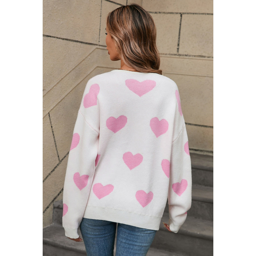 Angel Wings Heart Round Neck Dropped Shoulder Sweater Apparel and Accessories