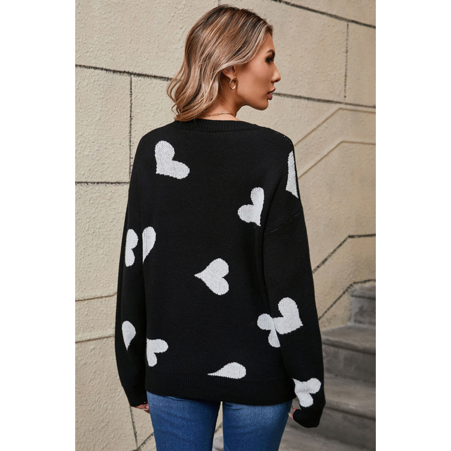 Angel Wings Heart Round Neck Dropped Shoulder Sweater Apparel and Accessories