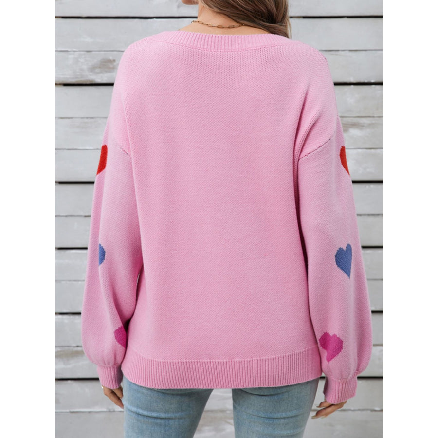 Angel Wings Heart Round Neck Long Sleeve Sweater Apparel and Accessories