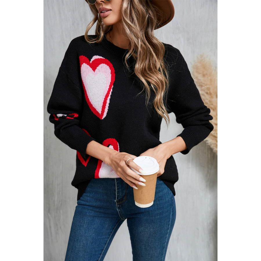 Angel Wings Heart Round Neck Long Sleeve Sweater Apparel and Accessories