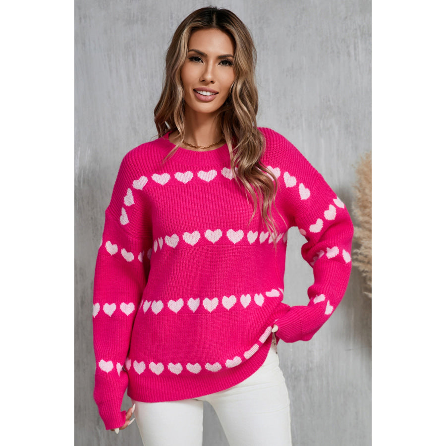 Angel Wings Heart Round Neck Long Sleeve Sweater Apparel and Accessories