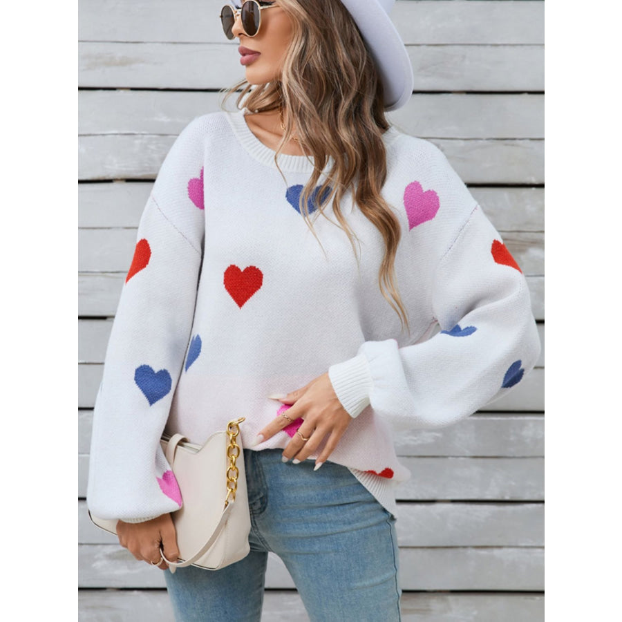 Angel Wings Heart Round Neck Long Sleeve Sweater Apparel and Accessories