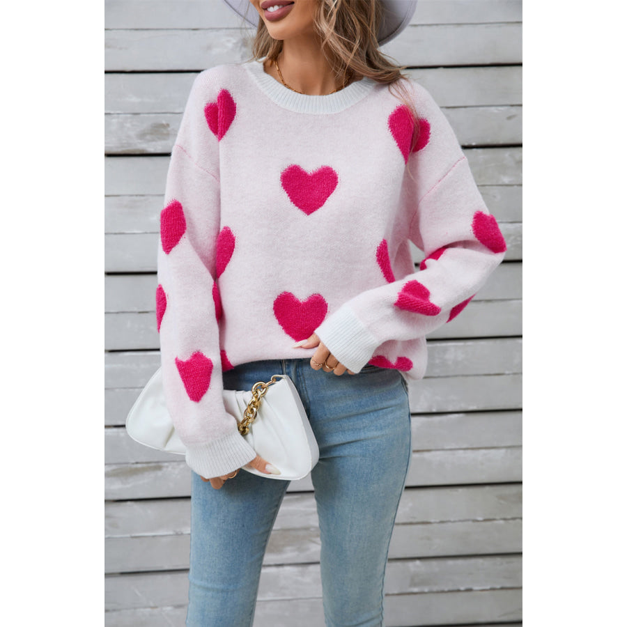 Angel Wings Heart Round Neck Long Sleeve Sweater Apparel and Accessories