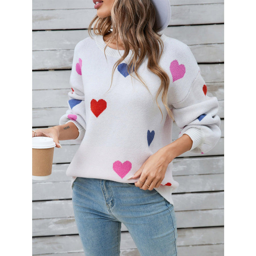 Angel Wings Heart Round Neck Long Sleeve Sweater Apparel and Accessories